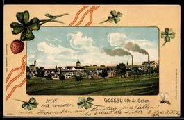 Lithographie Gossau /St. Gallen, Ortspanorama mit Kirche, Pa