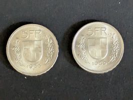 2 Fünfliber_2 x 5 Franken CH 1966 / 1969 sehr schönes Silber