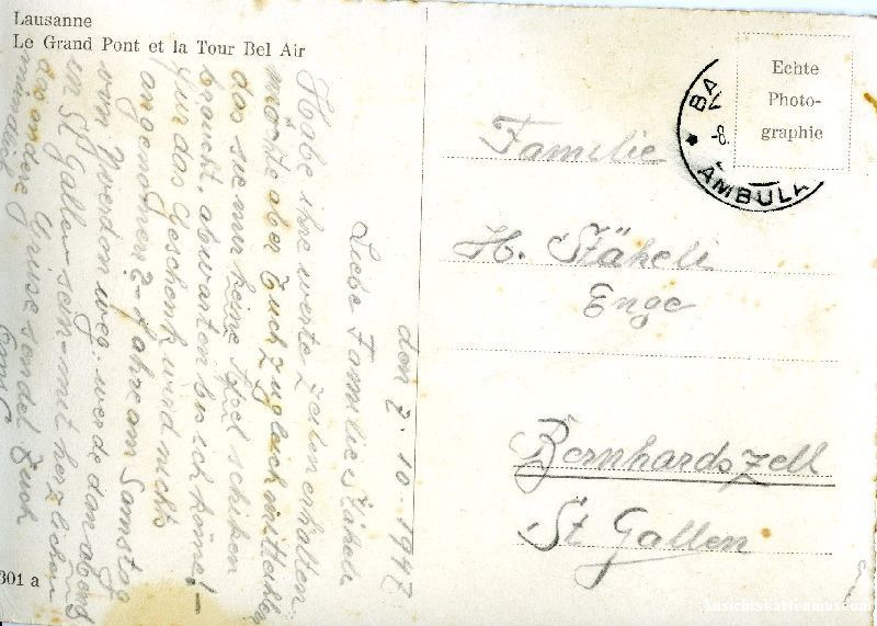 Ansichtskarten: Lausanne - le grand punt + 1947 – Gebraucht aus Emmenbrücke von teestube 1