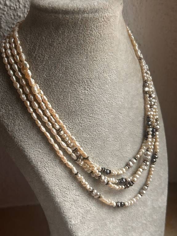 Catenine: Feine Perlenkette zart (mit hämatith) 80cm – Usato da Basel venduto da bellespirit 4