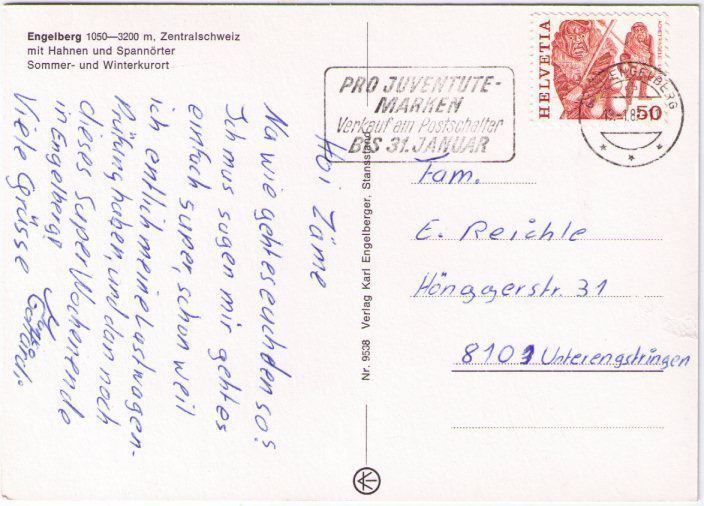 Cartoline postali: Engelberg - Abends mit Hahnen – Usato da Binningen venduto da Mountainrider 1