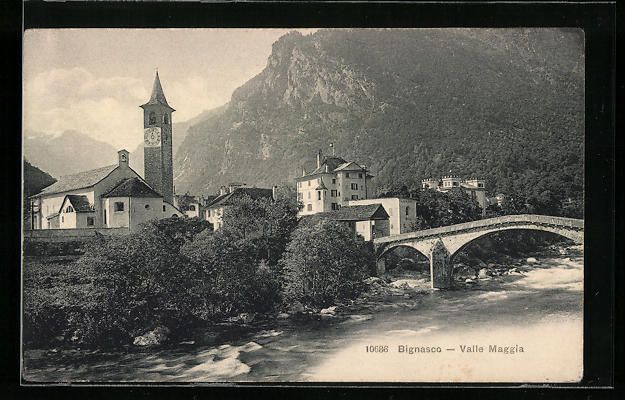 Cartoline postali: Bignasco, Valle Maggia, Flusspartie mit  – Usato da Berlin venduto da bartko-reher