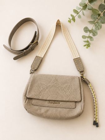Sac à bandoulière Desigual beige en toile brodée