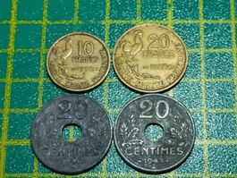 4 alte Münzen aus Frankreich