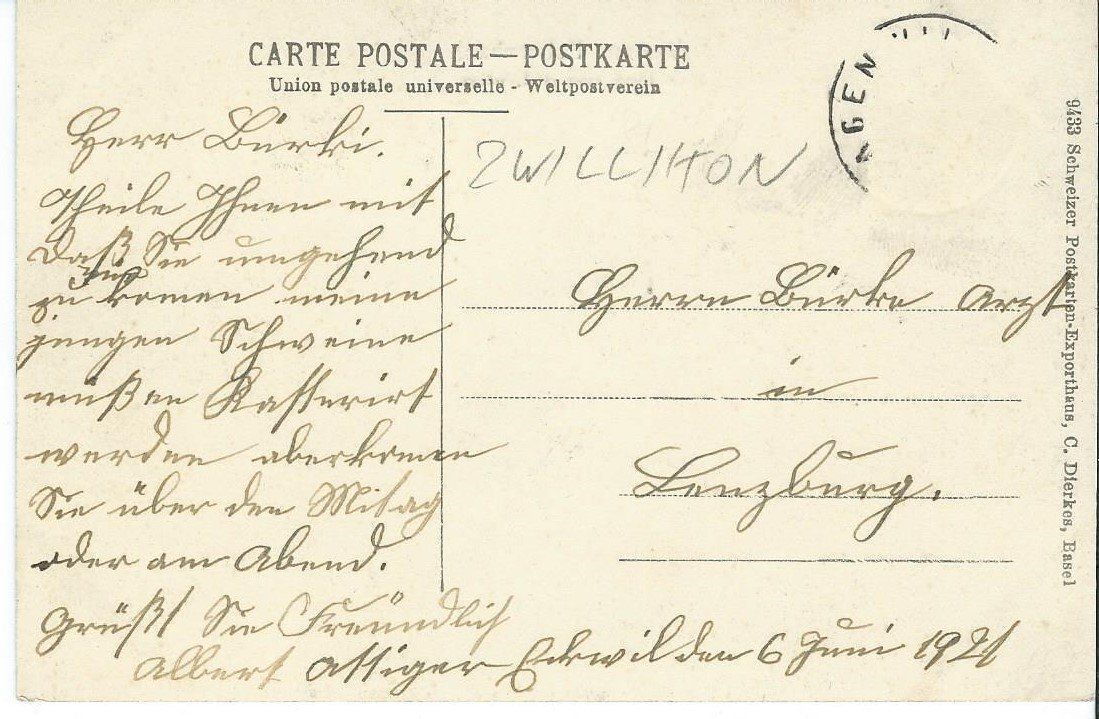 Cartoline postali: AK: Fehrenbach Zwillikon-Affoltern a/A – Usato da hedingen venduto da kurattli01 1