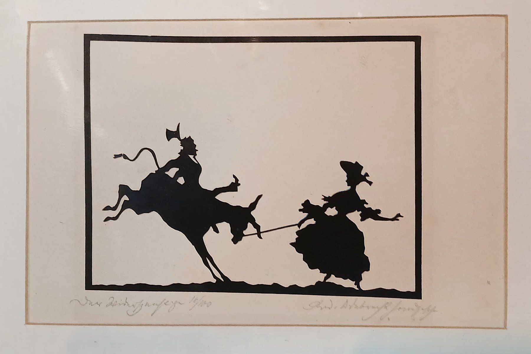 Grafiken & Lithographien: Scherenschnitt kleine Litho 18/140  <<bockender Esel>> – Gebraucht aus Zürich von Mr.Dachboden 1