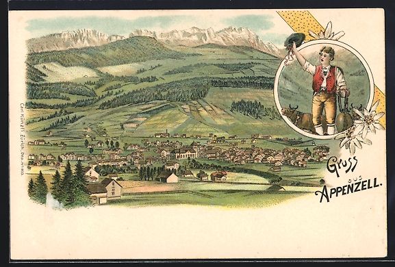 Cartes postales: Litho Appenzell, Totalansicht gegen die  – D'occasion à Berlin par bartko-reher