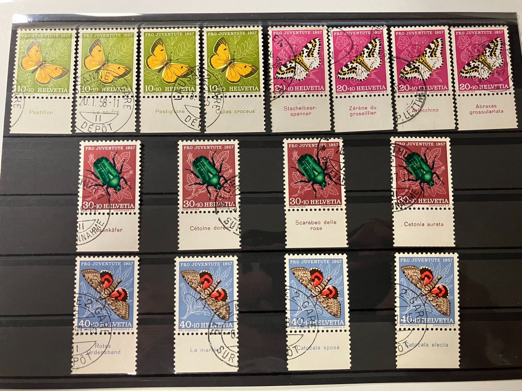 Alle Briefmarken: Pro Juventute mit Tabs 1957, gestempelt, KP 176.-- – Gebraucht aus Würenlos von Eulenpostuhu