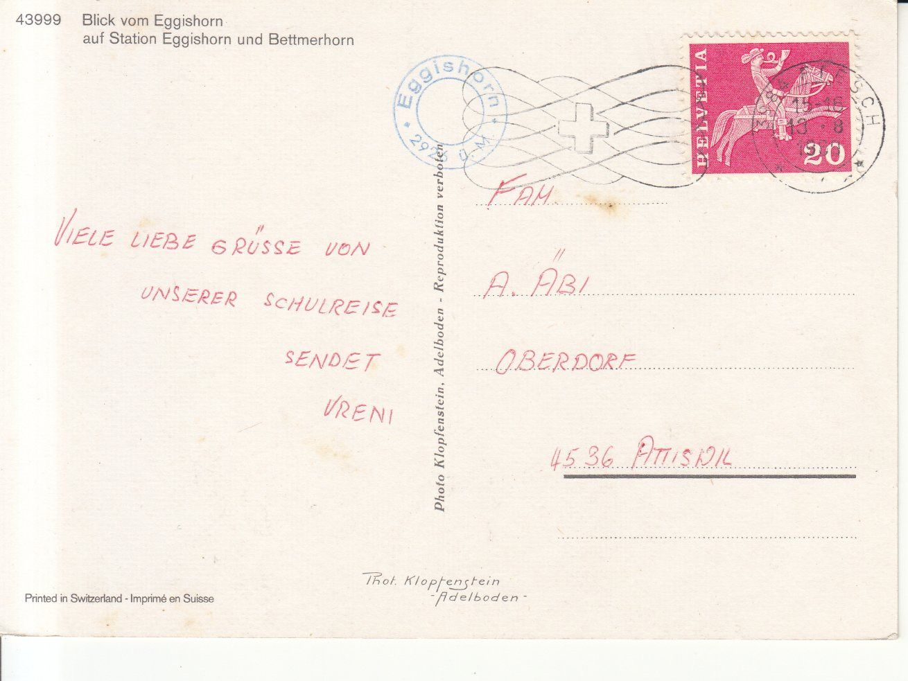 Cartoline postali: Eggishorn Bettmerhorn 1969 – Usato da Bürglen TG venduto da StampGraf 1