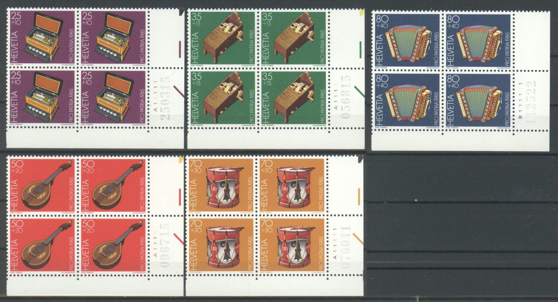 Alle Briefmarken: 1985, Pro Patria, Viererblöcke ** – Gebraucht aus Willisau von Vollstempel
