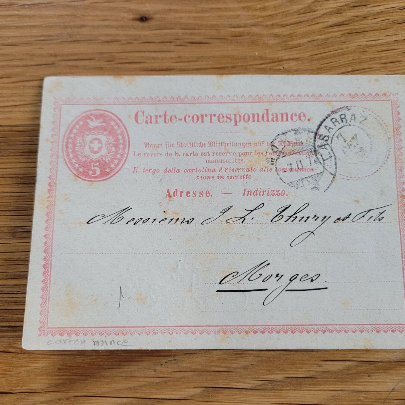 Tutti i francobolli: GS Lasarraz 1874 Morges – Usato da Biel/Bienne venduto da Destockweb