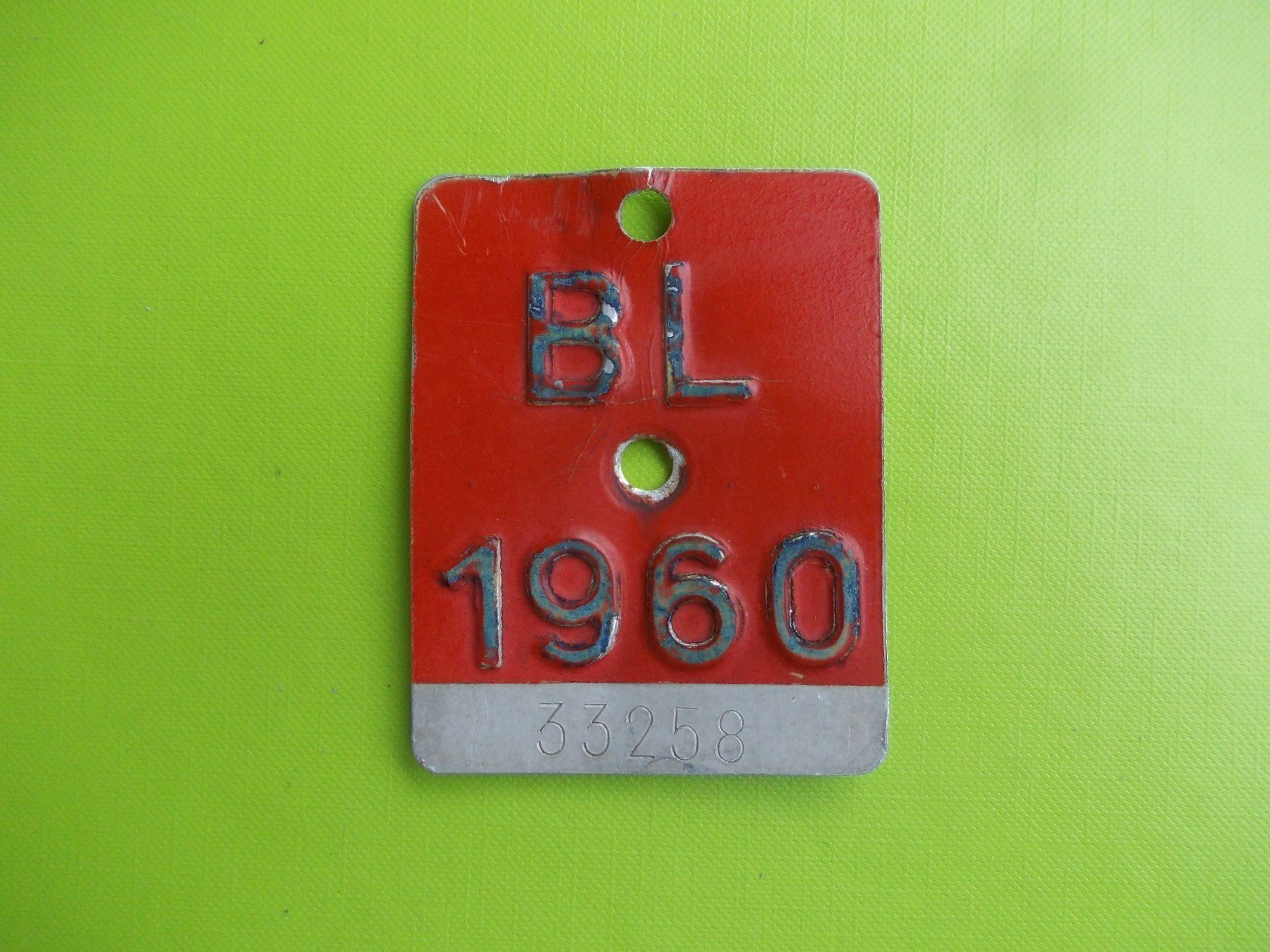 Schilder: Velonummer / Fahrradnummer BL 1960 – Gebraucht aus Gsteigwiler von HORMIGA21