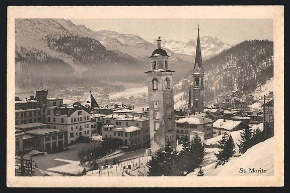 Cartoline postali: AK St. Moritz, Teilansicht im Schnee – Usato da Berlin venduto da bartko-reher