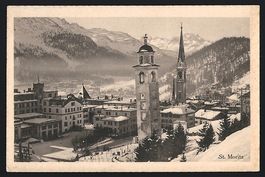 AK St. Moritz, Teilansicht im Schnee