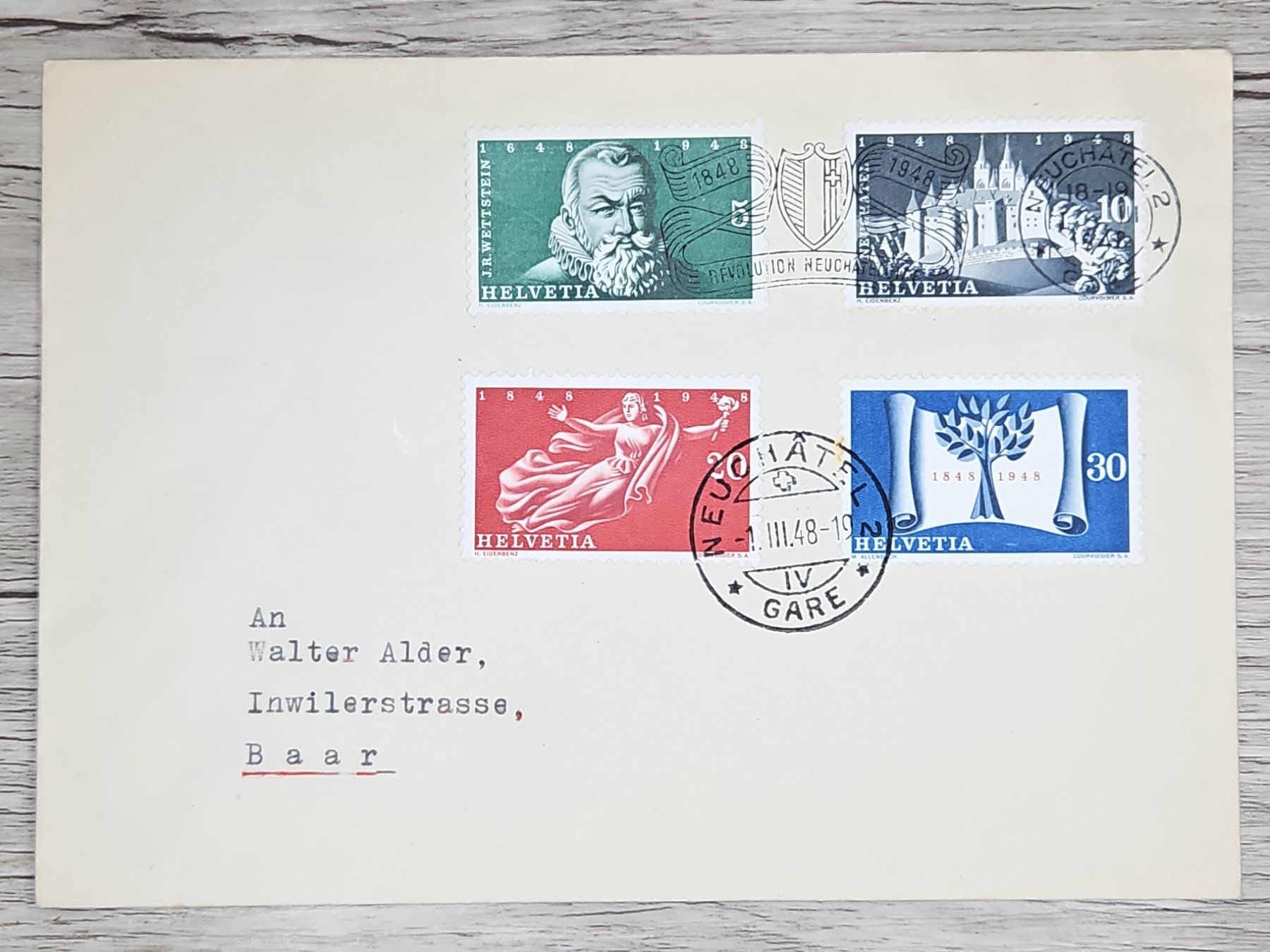 Tutti i francobolli: CL01 Enveloppe + Timbre Suisse 1948 – Usato da Cousset venduto da Patrick_Collections