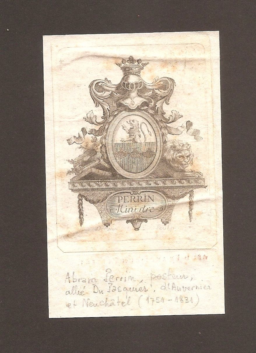 Stiche: Ex-libris héraldique Abraham PERRIN. Neuchâtel – Gebraucht aus Farvagny-le-Grand von OlivierFurrer