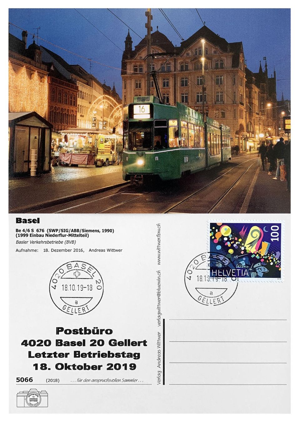 Cartoline postali: Basel Marktplatz Letzttag Post 20 Gellert Tram BVB Be 4/8 – Nuovo (secondo la descrizione) da Bern venduto da AWiBe