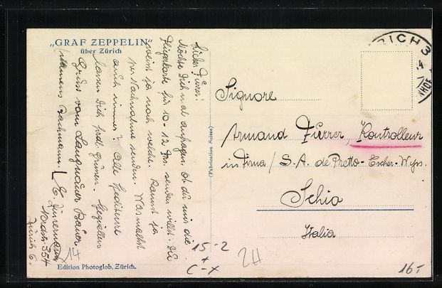 Cartes postales: AK Zürich, Gesamtansicht, Zeppelin – D'occasion à Berlin par bartko-reher 1
