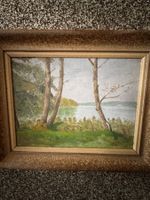 Ölgemälde mit See und Bäumen, signiert, Sommerbild
