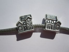 2 Metallperlen, Beads, Grosslochperlen Haus