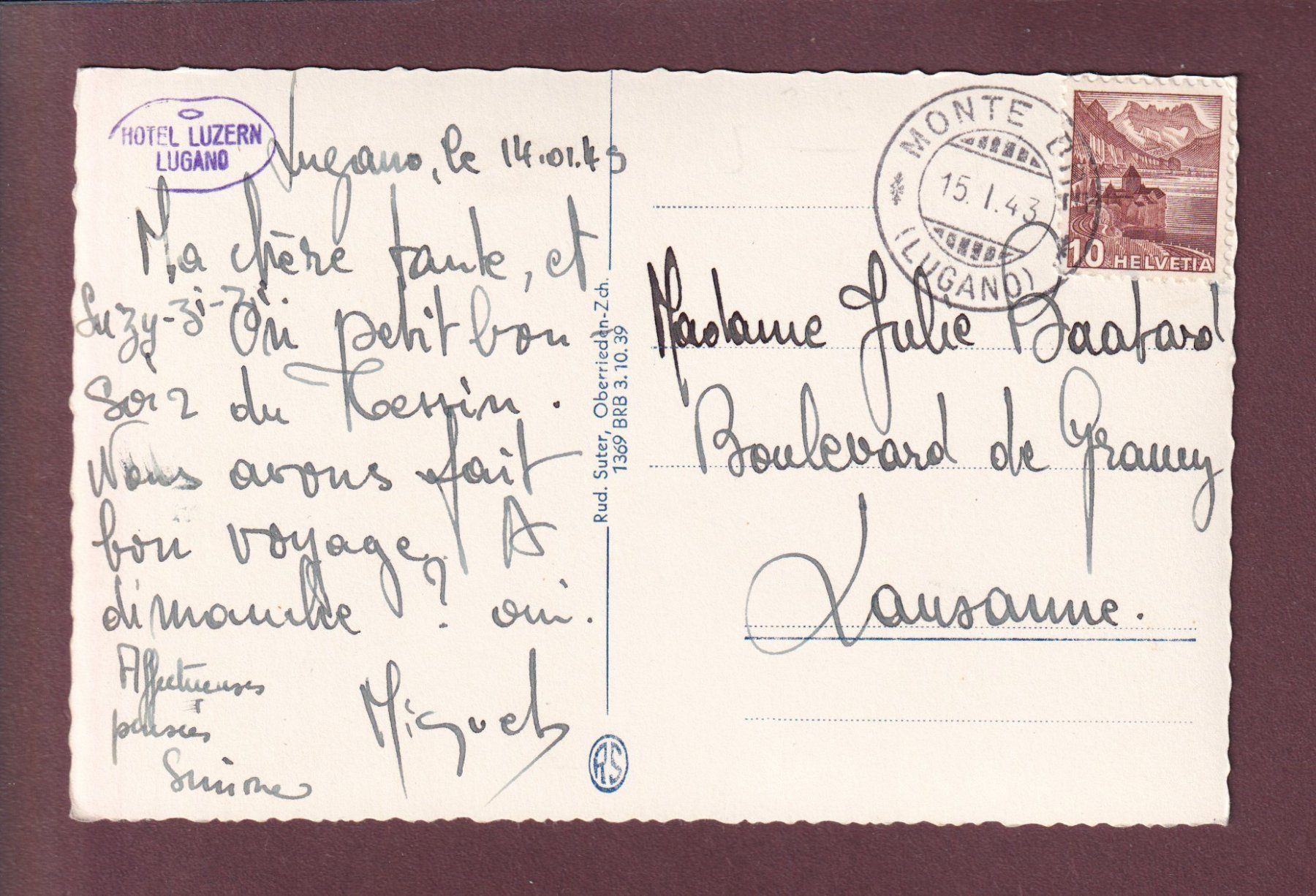 Cartoline postali: CASTAGNOLA - 1943 – Usato da Pully venduto da nicecards 1