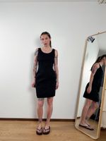 Elegant black summer dress, floral pattern, size M