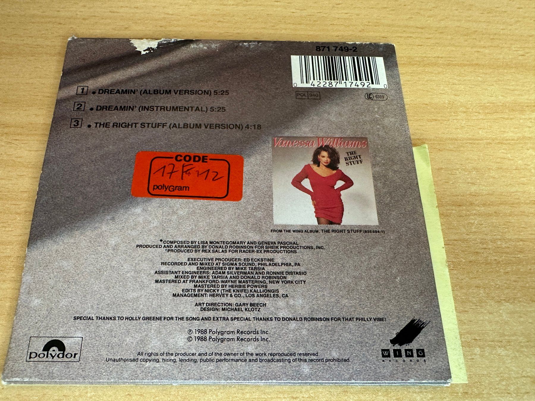 CD: Vanessa Williams – Dreamin' - Single CD – Usato da Rikon im Tösstal venduto da Alpenmutz 1