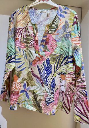 Gerry Weber Leinen Bluse Gr.44, Sommer Look mit Blätter 🌴