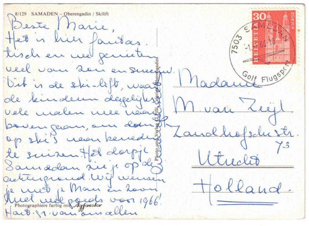 Cartoline postali: Samedan - Skilift mit Dorf – Usato da Binningen venduto da Mountainrider 1