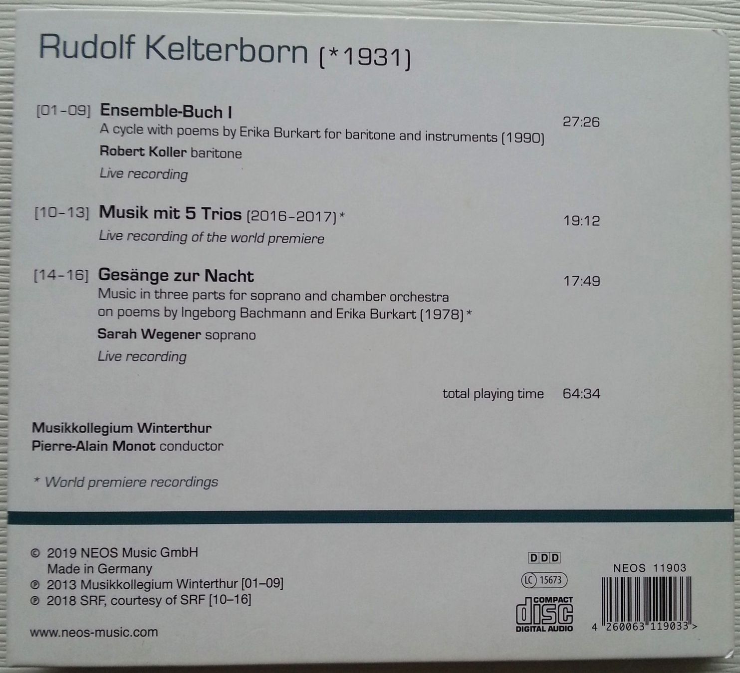 CD: CD: Rudolf Kelterborn - World premiere recordings – Usato da Oberriet SG venduto da Manick 5