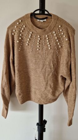 Damen Pullover beige mit Perlen Grösse S
