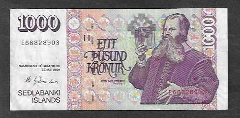 Banconote: Islands   1000  Kronur  2001  Gebraucht – Usato da Gordola venduto da coinsandnotes