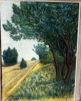 Chambray 1960 ruhige Waldszene Ölkreide/Papier 77 x 62 cm