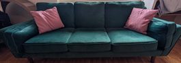 Stilvolles 3er Sofa Samt Smaragdgrün Petrol Holzfüsse