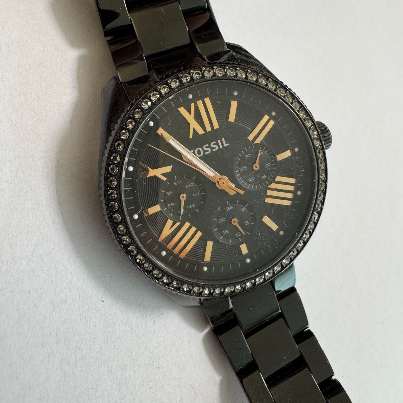 Lederarmband Fossil Fossil Uhren Fossil Damenuhr Schwarz Glitzer