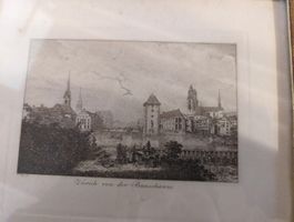 Gerahmter Stich "Zürich von der Bauschanze", antik