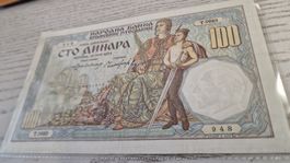 100 Dinara Jugoslawien Schein von 1934 - Seltenes Sammler