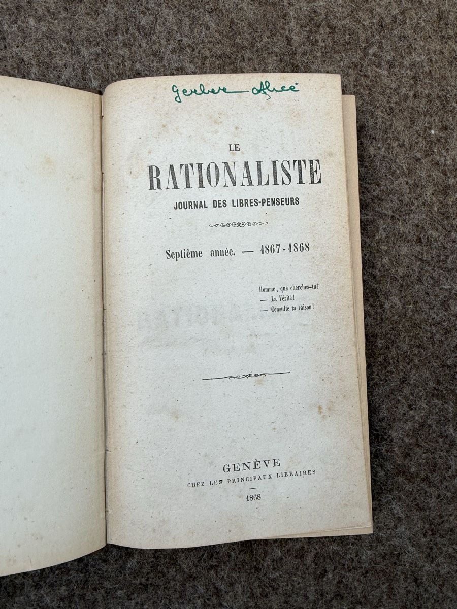 Libri: Le Rationaliste Journal des Libres Penseurs 1867-1868 – Usato da Fribourg venduto da Ardoffel 2