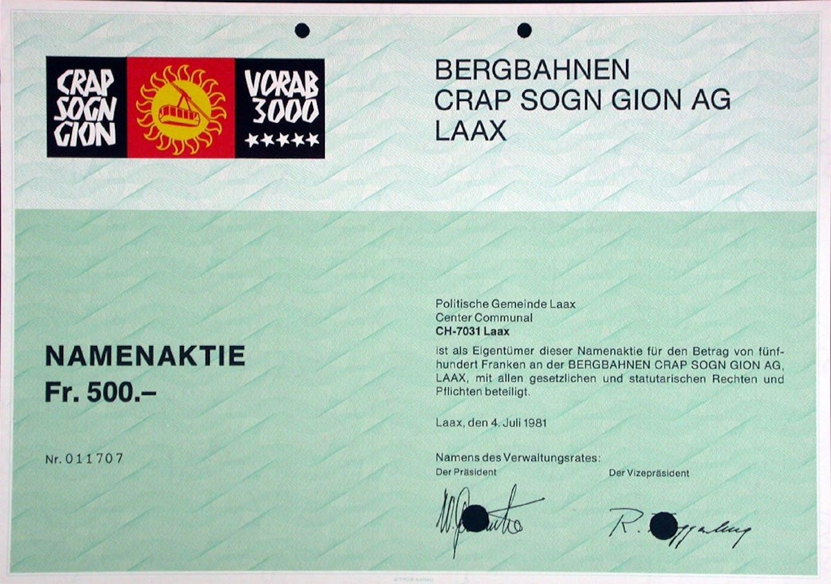 Dokumente: Bergbahnen Crap Sogn Gion AG, Laax - 1981 – Gebraucht aus Solothurn von Sgasche