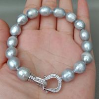 Grau Lua Perlen Armband Echt Bracelet Perle grise Vrai