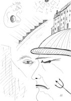 Surreale Zeichnung: Th city on a hat