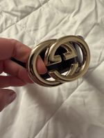 Gucci Gürtel Leder Schwarz Gold Doppel G Schnalle, Top!