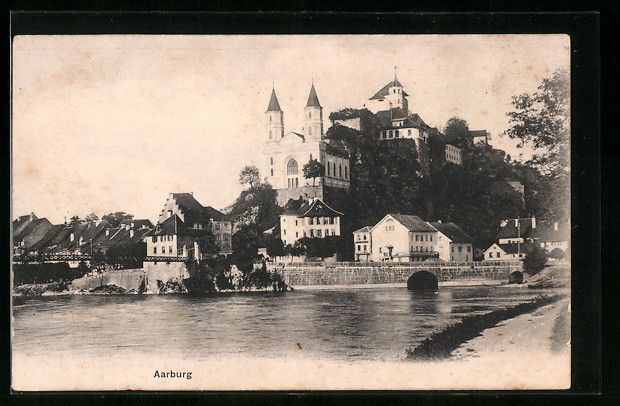 Cartoline postali: AK Aarburg, Uferpartie mit Kirche – Usato da Berlin venduto da bartko-reher