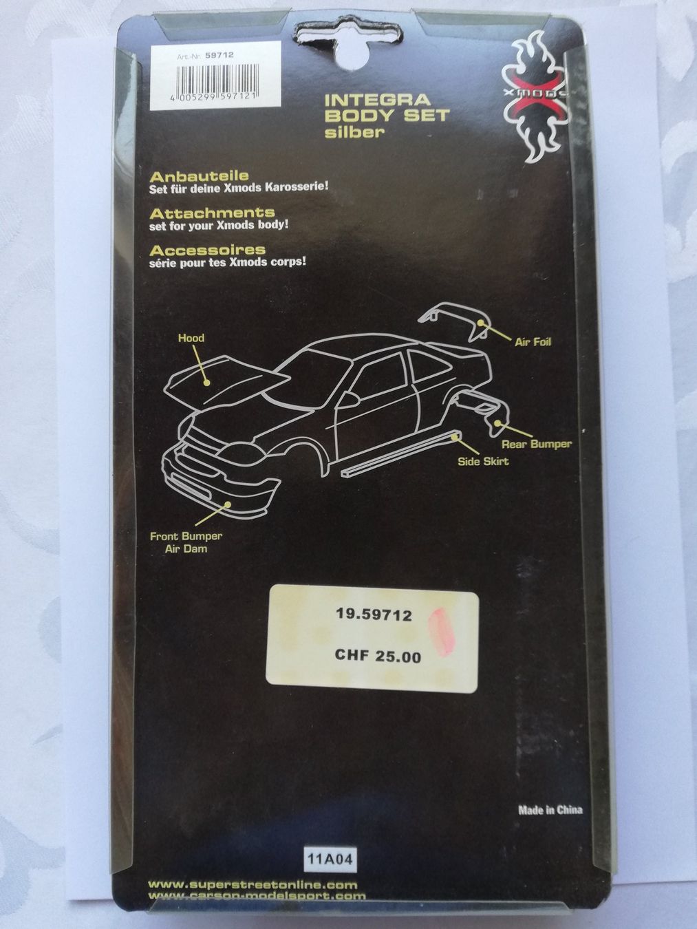Carson RC Modellbau: Carson XMODS INTEGRA BODY SET silber Best.Nr. 59712 – Neu und originalverpackt aus Flüh von AMS-Modellbau 1