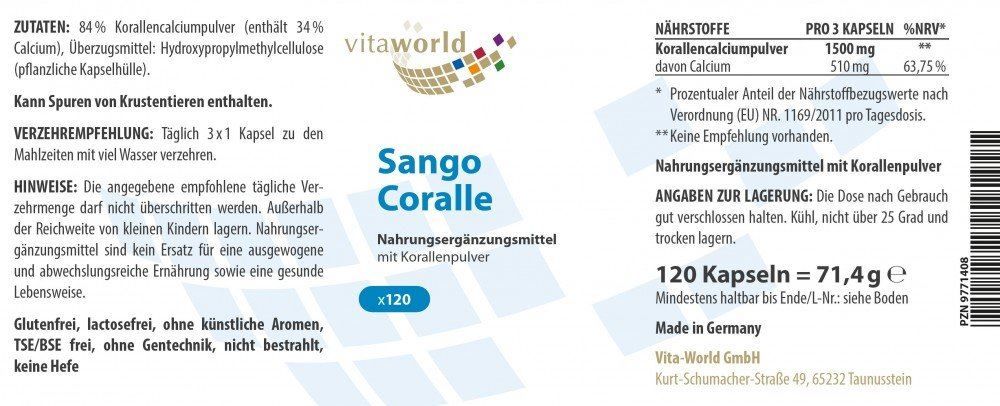 Alimentazione, Vitamine & Minerali: Sango Coralle 500mg 120 Kapseln – Nuovo e nell'imballaggio originale da Tiefenbach venduto da nhp-bedarf 1