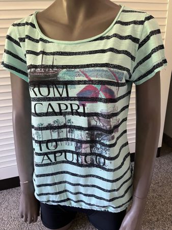 BW-T-Shirt, türkis gestreift mit Print. Gr. 40-42, "sOliver"