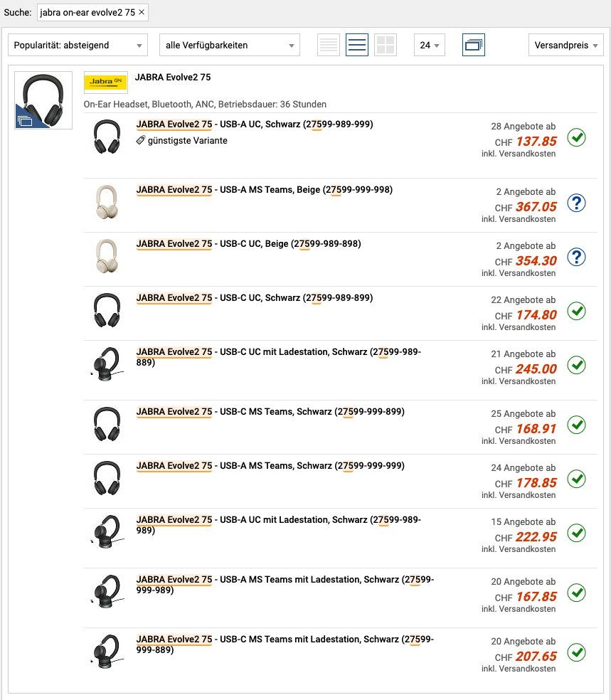 Jabra Cuffie: Jabra On-Ear Evolve2 75 Headset – Nuovo (secondo la descrizione) da Sursee venduto da DonutWorryBeHappy 6