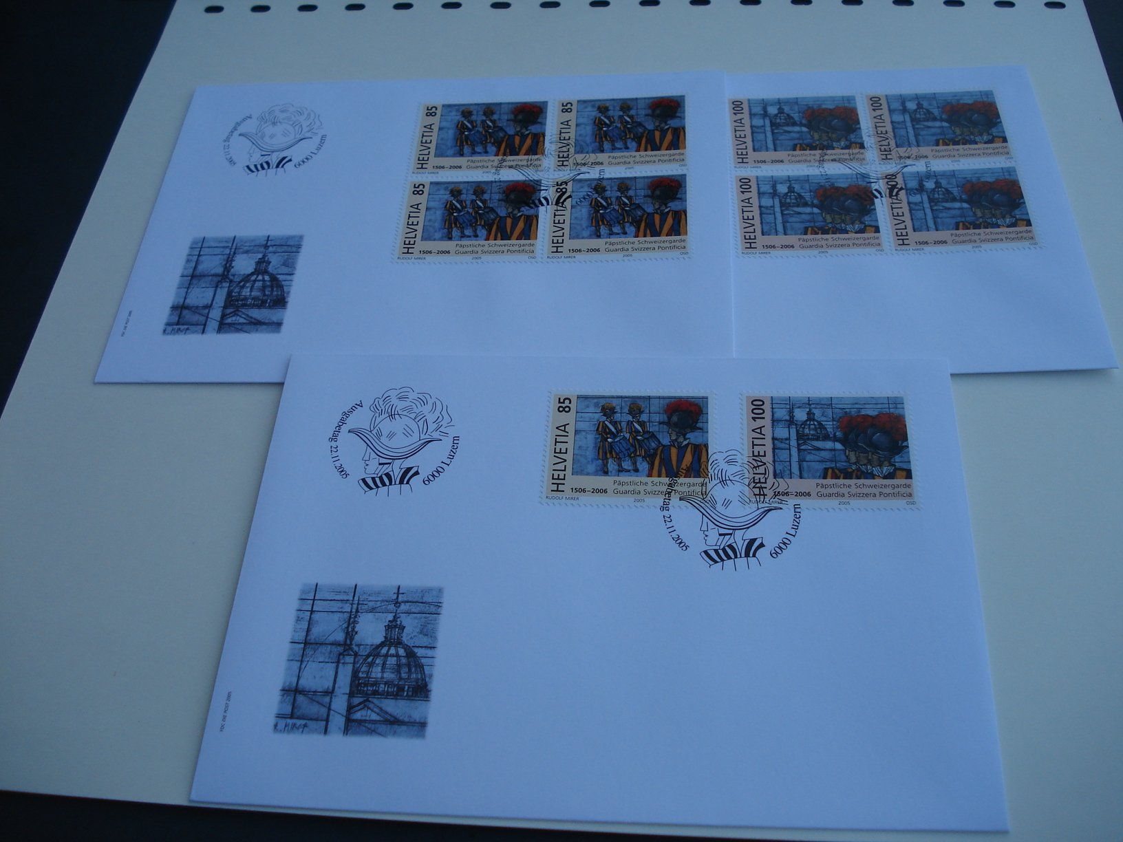 Alle Briefmarken: Satz Schweizer Garde 2005, FDC Einzel+ 4erblock, 3 Be – Gebraucht aus Niederwil AG von morostahu 1