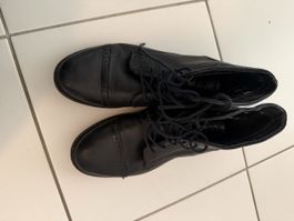 Chic dark blue Leather Lace-Up Boots Size 36