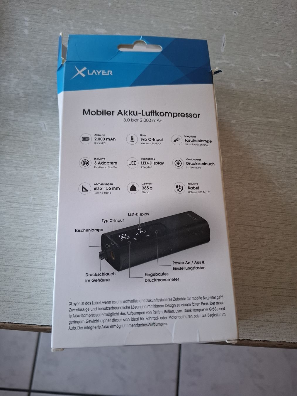 Kompressoren: XLayer Mobiler Akku-Luftkompressor 8 Bar mit Tasche – Gebraucht aus Grosswangen von michelli. 2